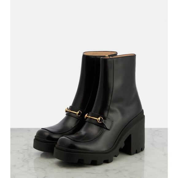 Gucci Horsebit Bootie 38/ US 8 Black Leather Platform Ankle Boots NIB $1,590 - Picture 4 of 16